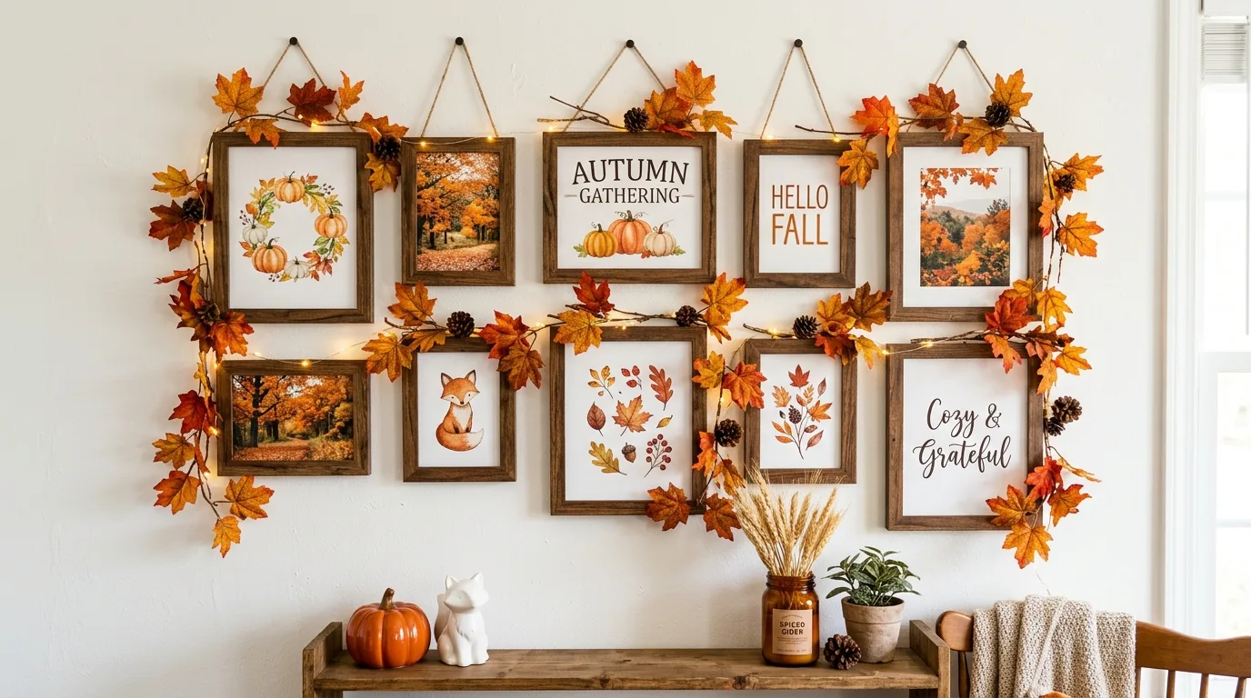 DIY budget-friendly fall wall decor with frames and printed autumn art