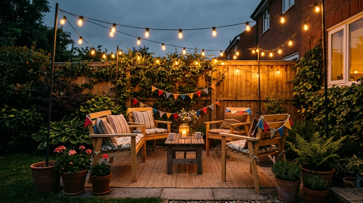 Budget-friendly Fourth of July living room decor with paper garlands and small flags