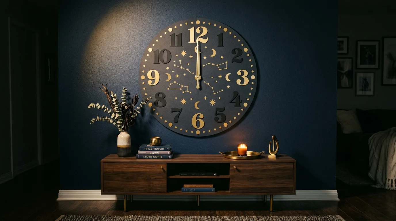 DIY wall clock decoration with paper numbers and metallic accents for midnight