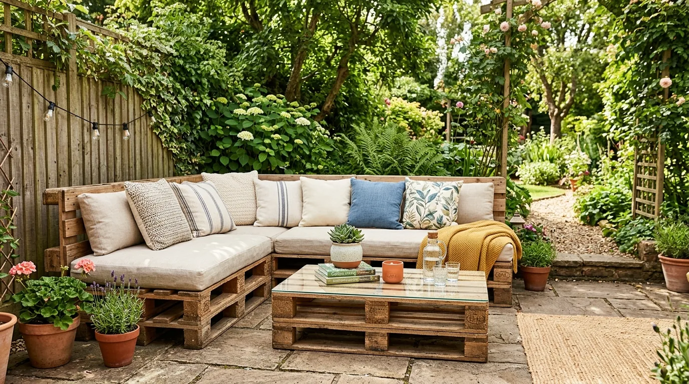 DIY pallet seating area on a patio