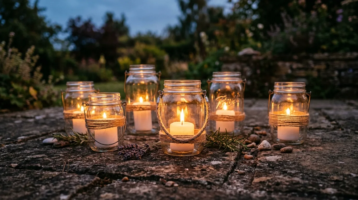 DIY outdoor lanterns made from glass jars