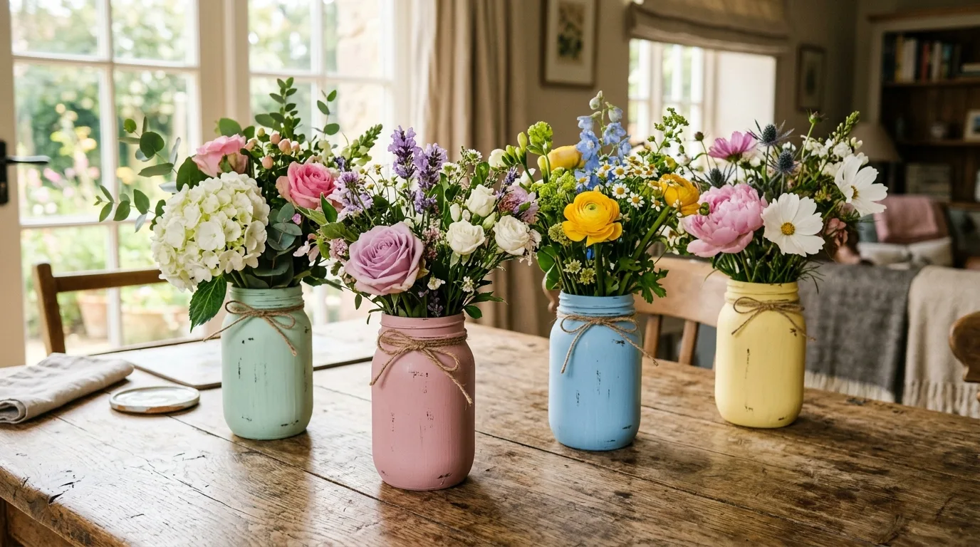 Pastel painted mason jar Easter vases