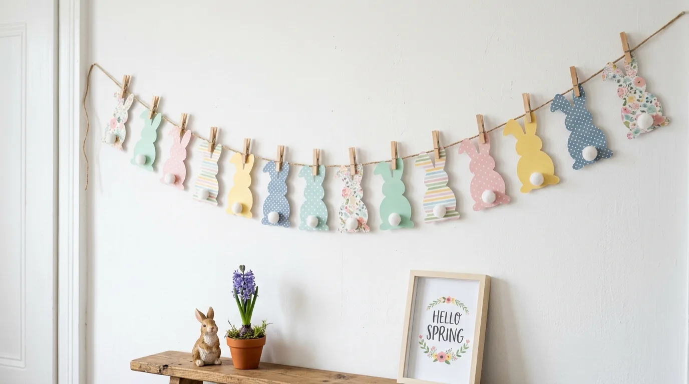 DIY bunny garland hanging on a wall