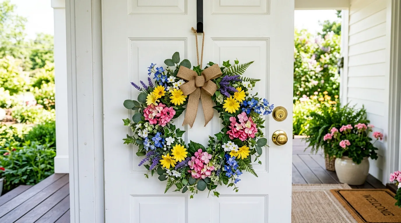 Budget-friendly DIY summer wreath on a front door