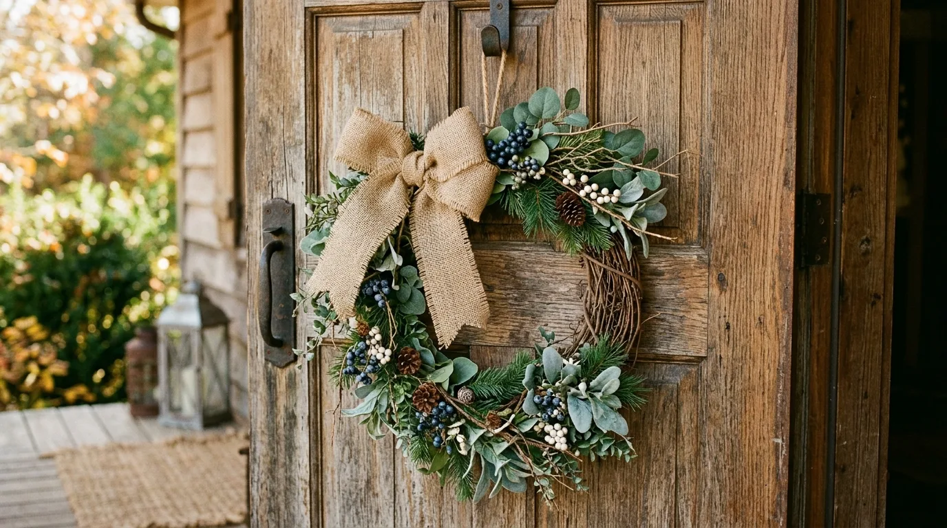 Rustic budget summer wreath with burlap and greenery