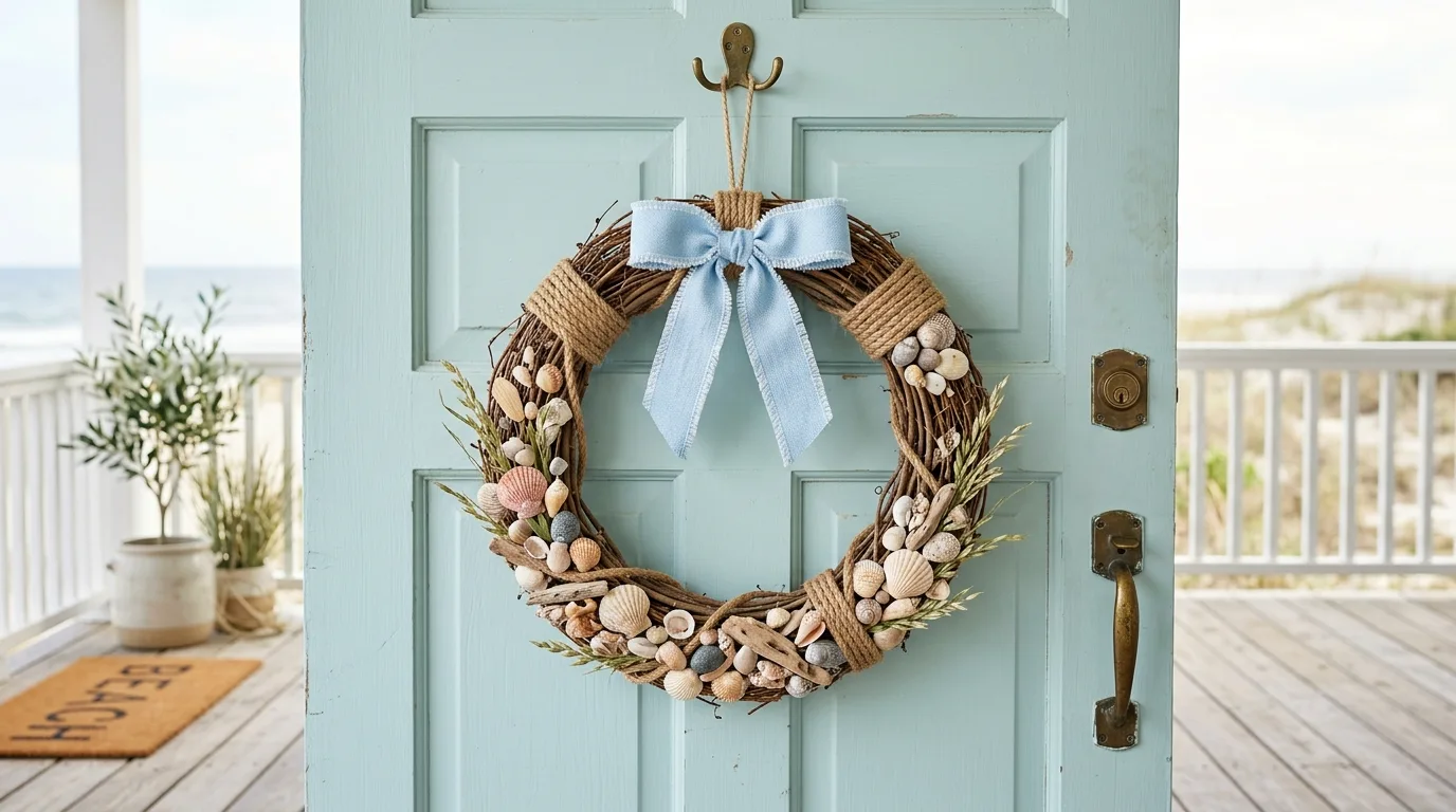 Coastal DIY summer wreath with rope and seashells