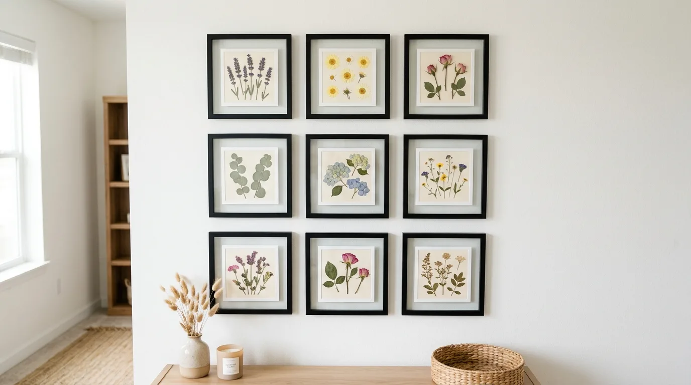 DIY Dollar Tree wall art with framed faux flowers