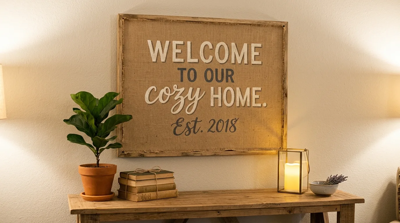 Farmhouse wall art made with burlap canvas and lettering