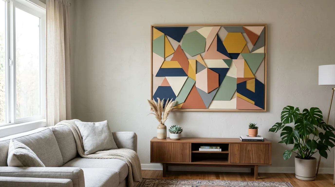 DIY geometric wall art made from painted foam board