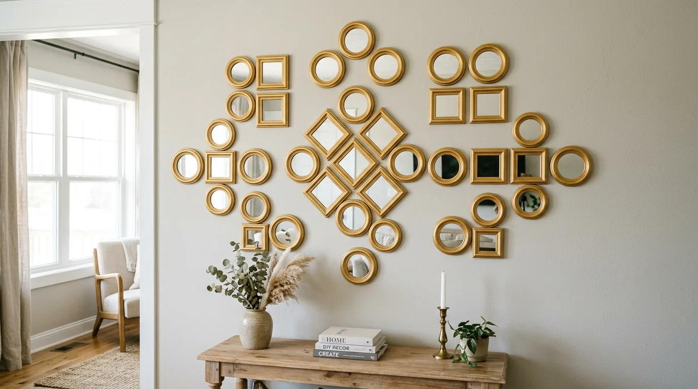 Dollar Tree mirror gallery wall with gold frames