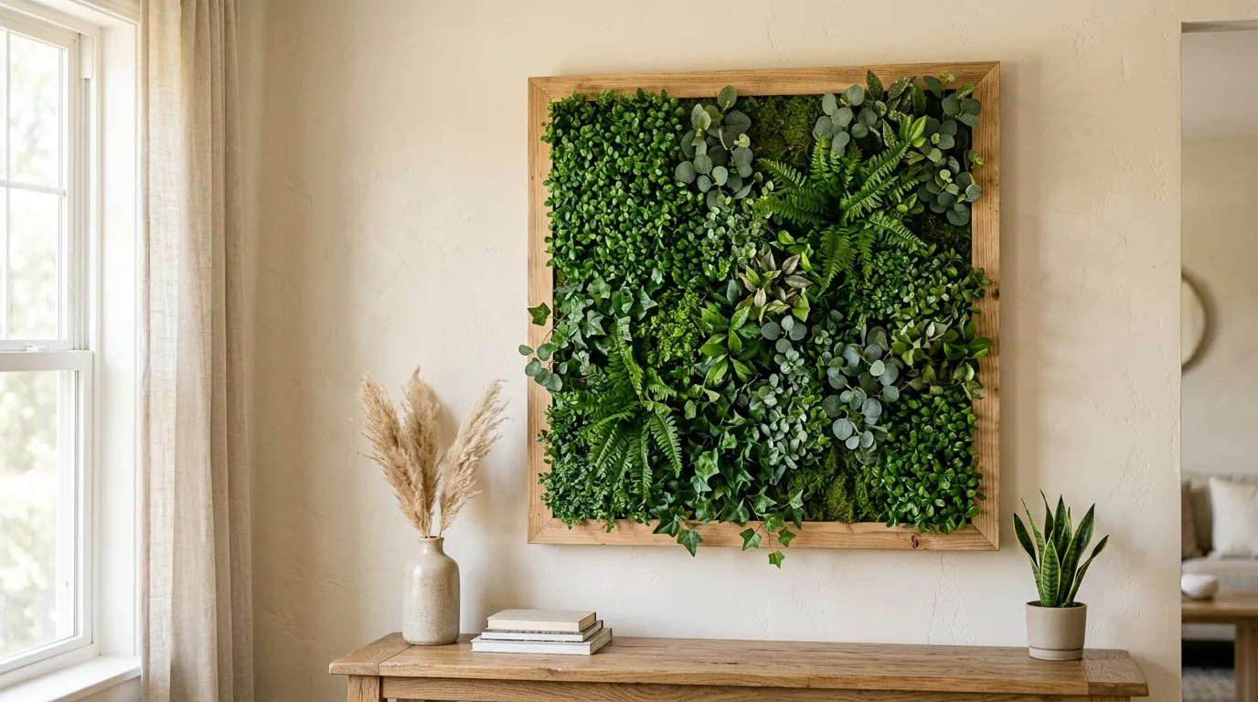 DIY wall art made with framed faux greenery