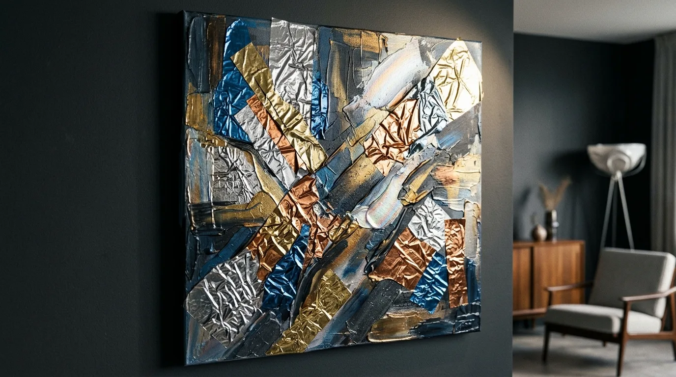Modern abstract Dollar Tree wall art with metallic textures
