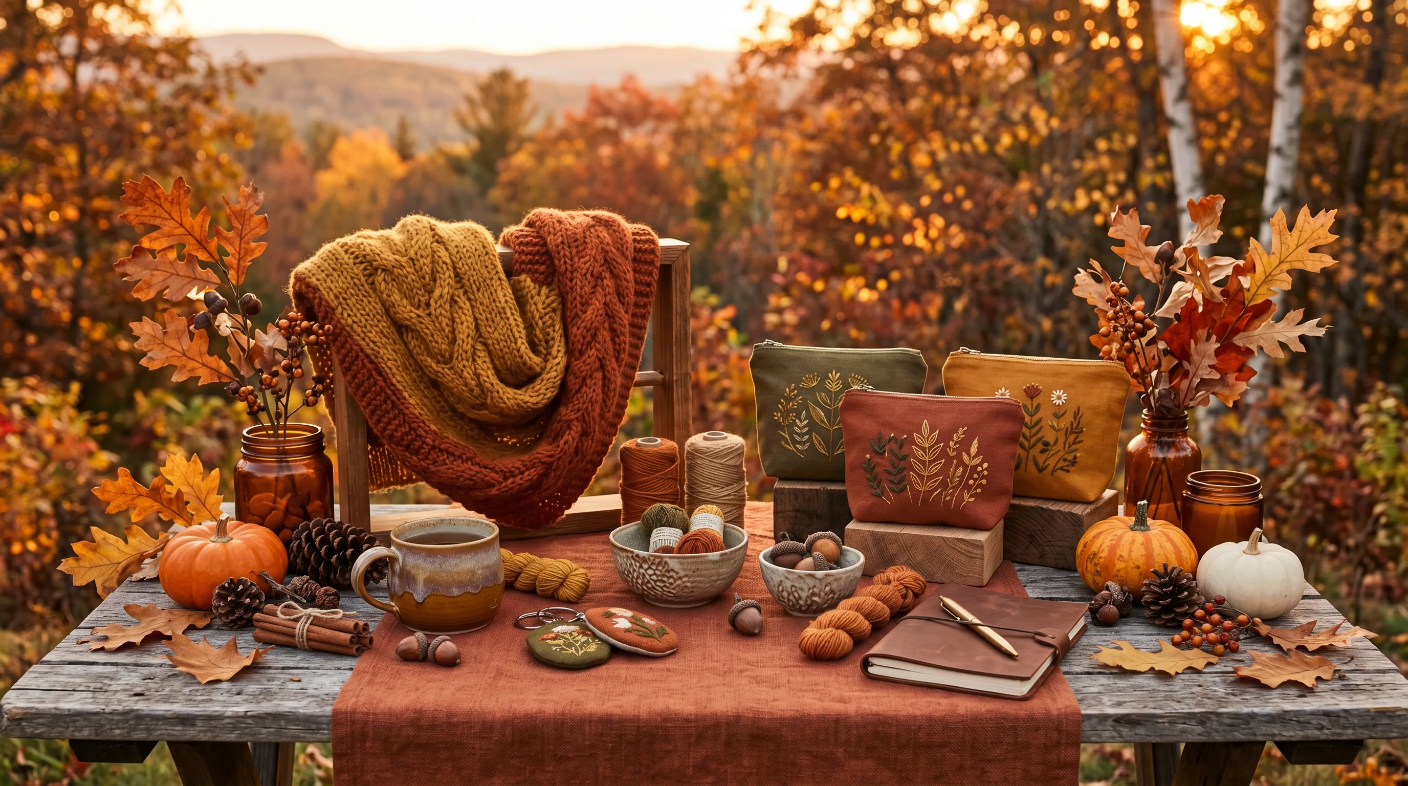 Fall wood craft with moody amber foliage