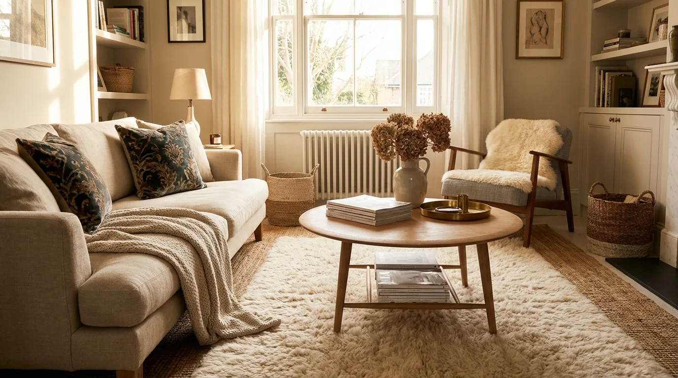 Farmhouse Fourth of July decor styled in a warm interior