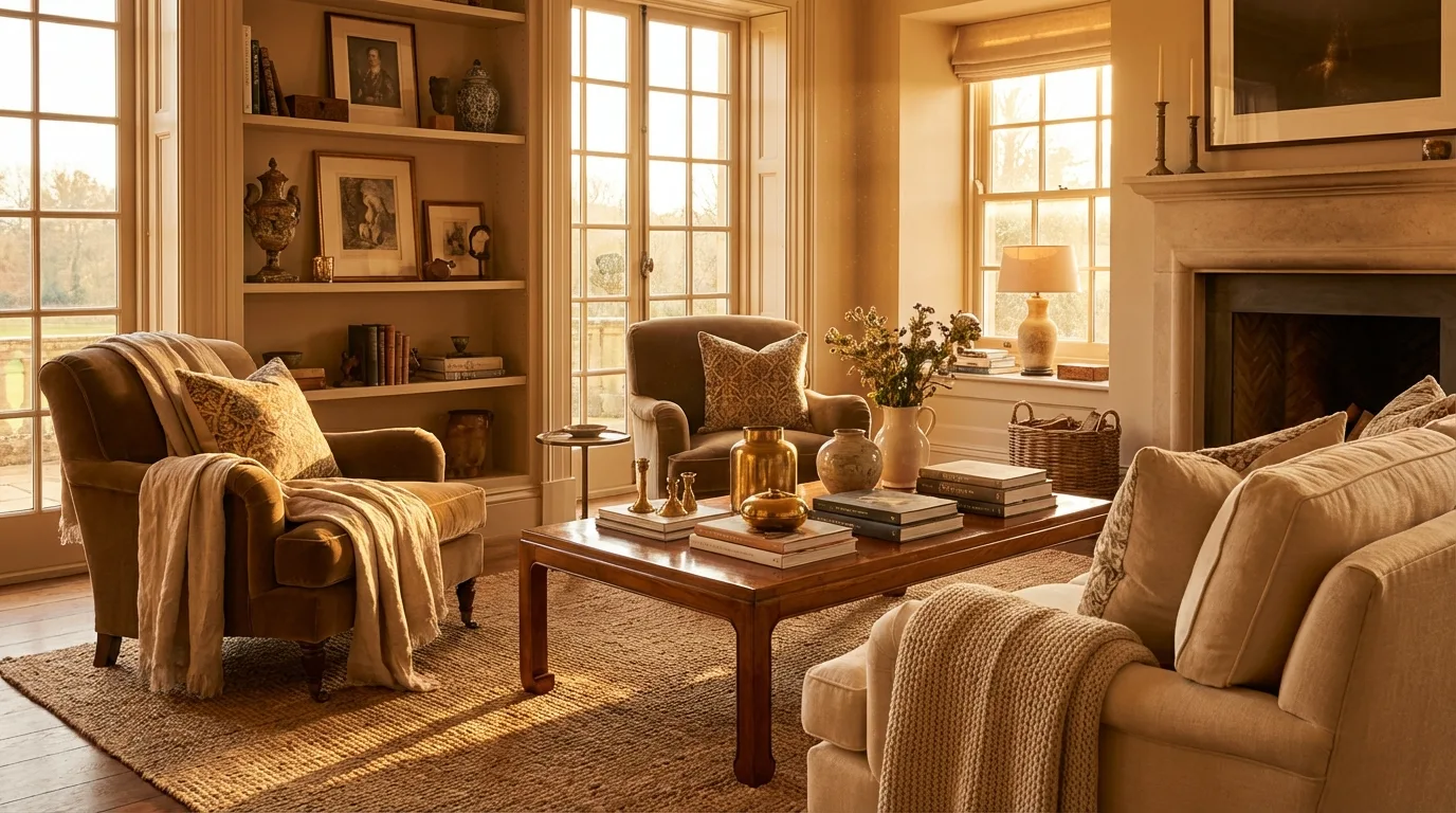 Farmhouse patriotic decor glowing in golden hour light