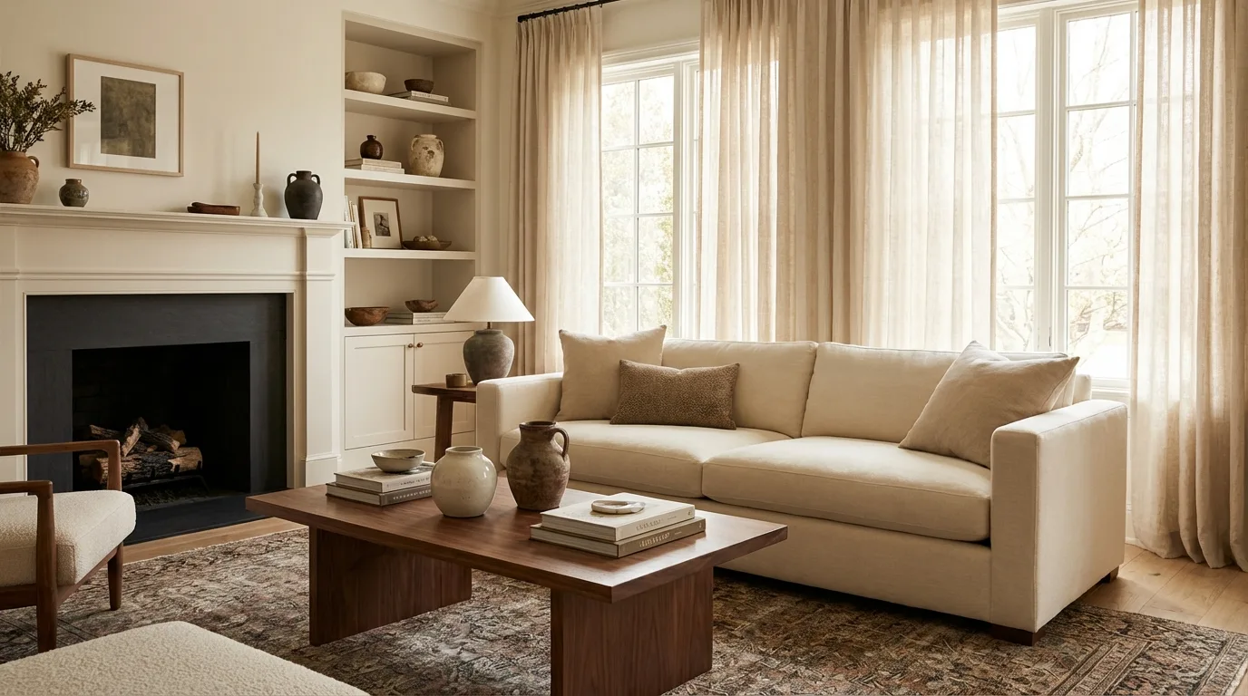 Farmhouse shelves styled with patriotic accents