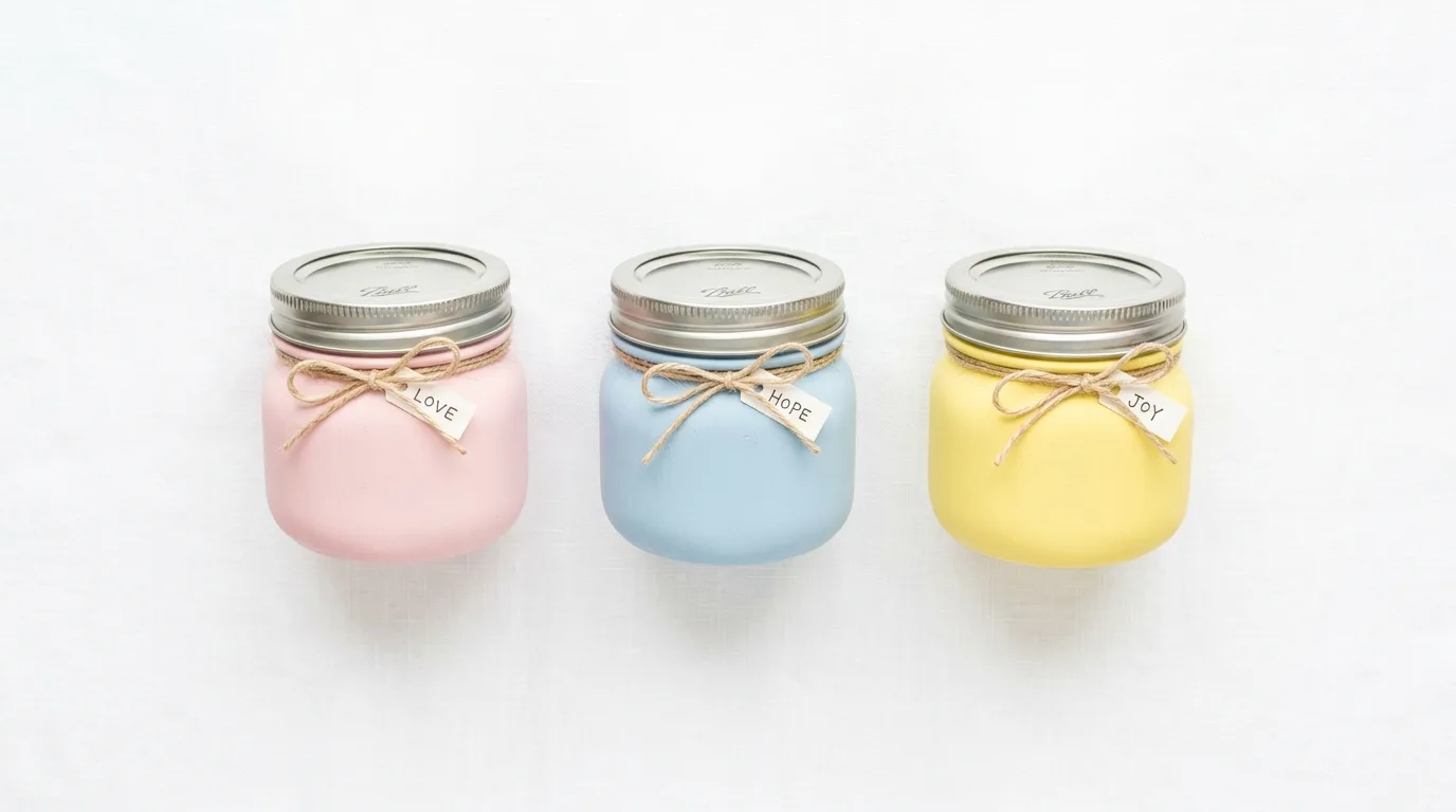Mini mason jars painted in pastel shades for Easter table decor