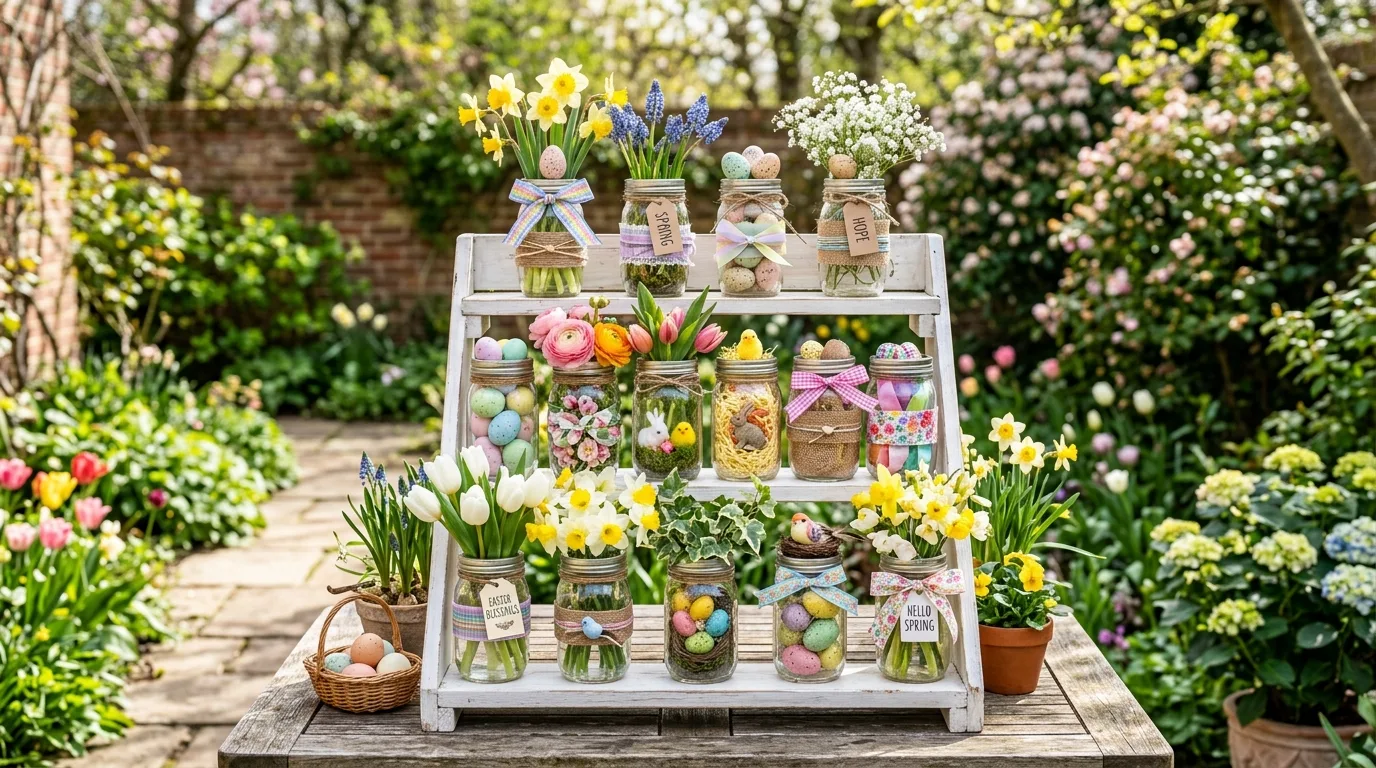 Mason jar painted in ombre pastel tones with a candle inside