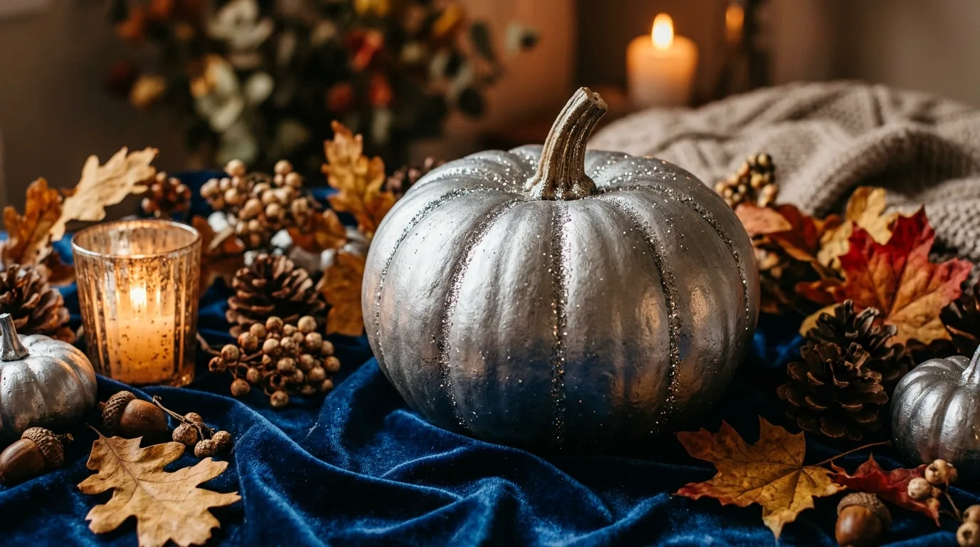 Pumpkin with metallic silver and glitter accents