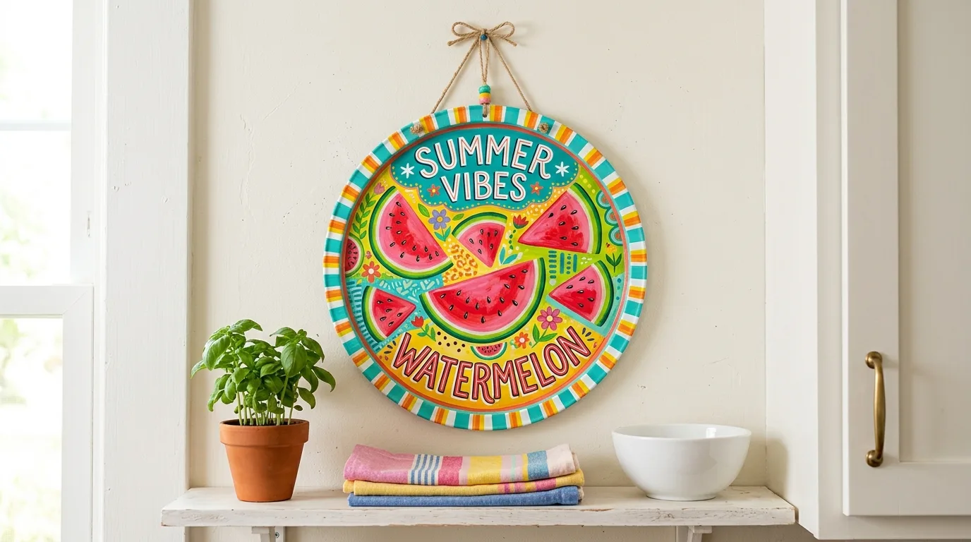 Watermelon-themed summer pizza pan wall art