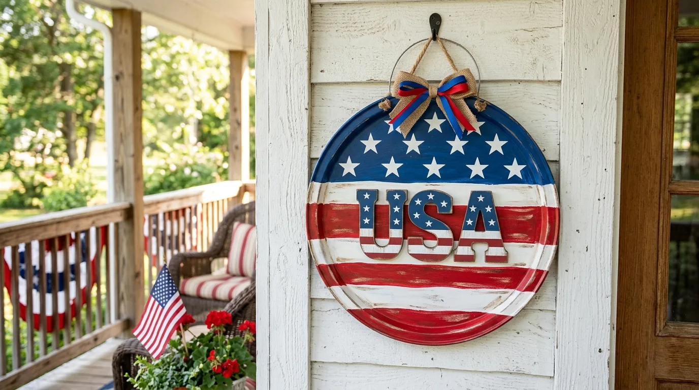 Patriotic pizza pan craft in red white and blue