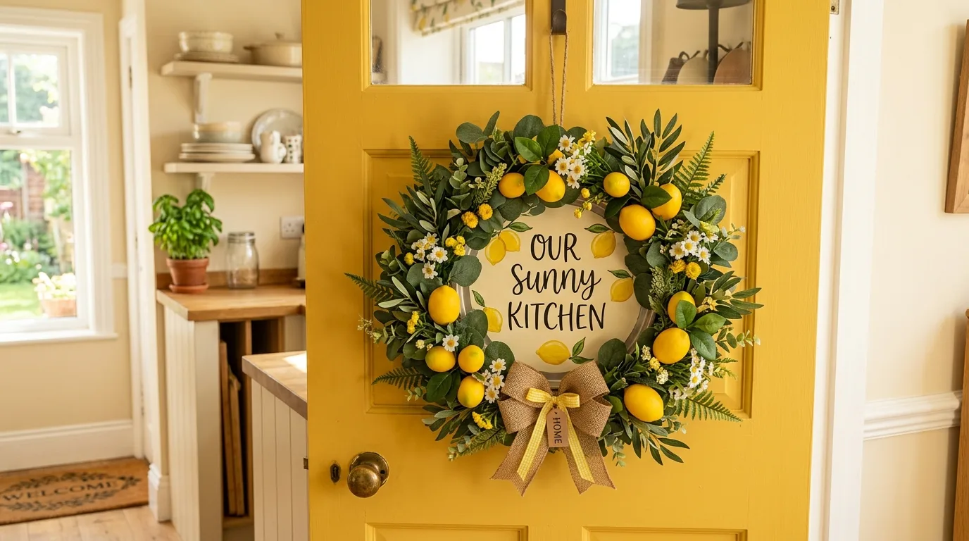 Pizza pan decorated like a lemon summer wreath