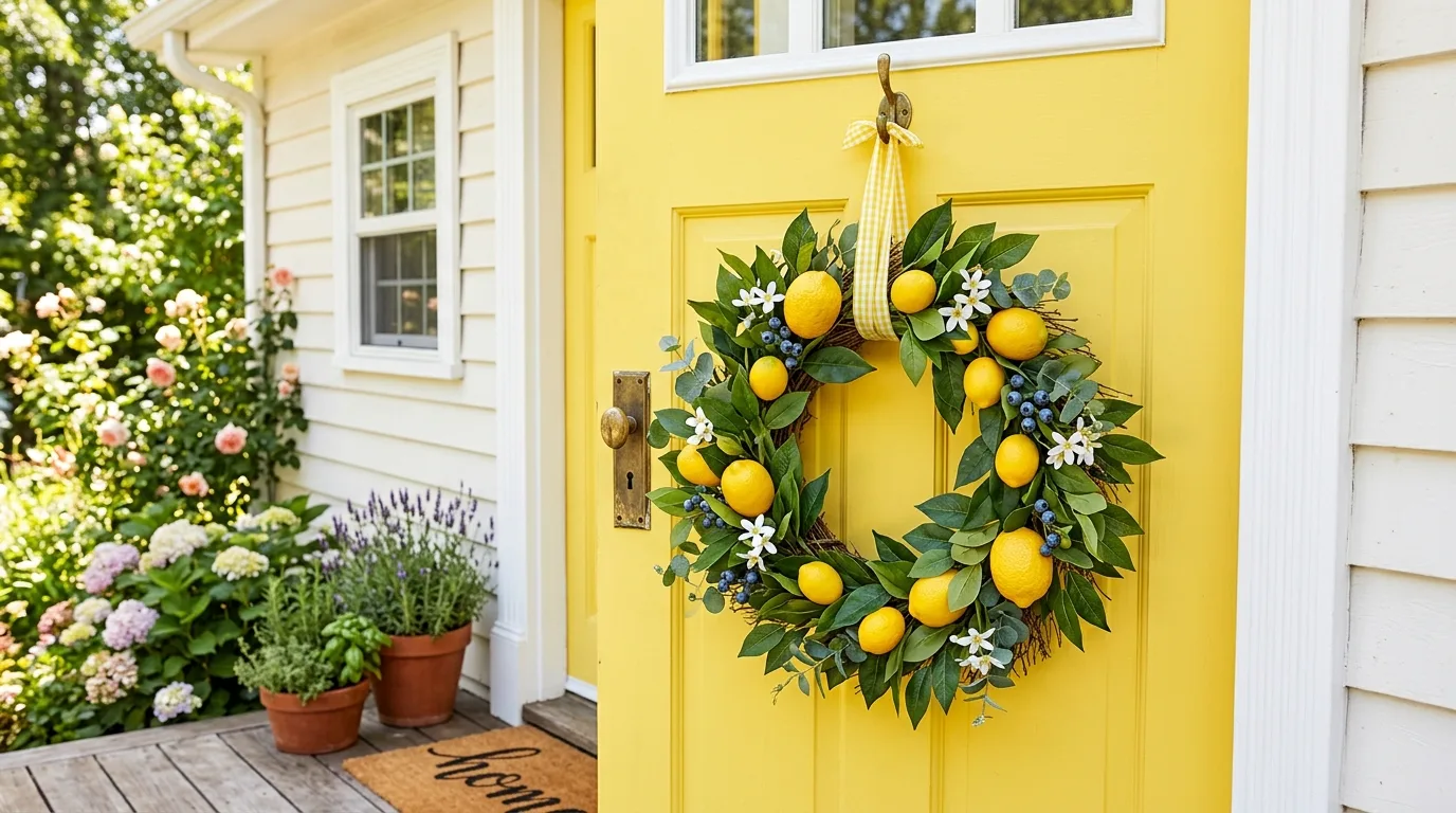 Citrus-themed summer wreath with faux lemons