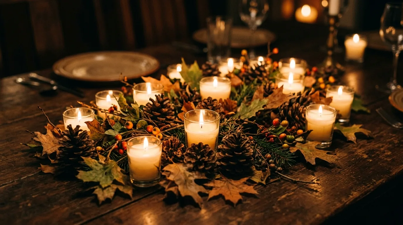 Candle-focused Thanksgiving centerpiece