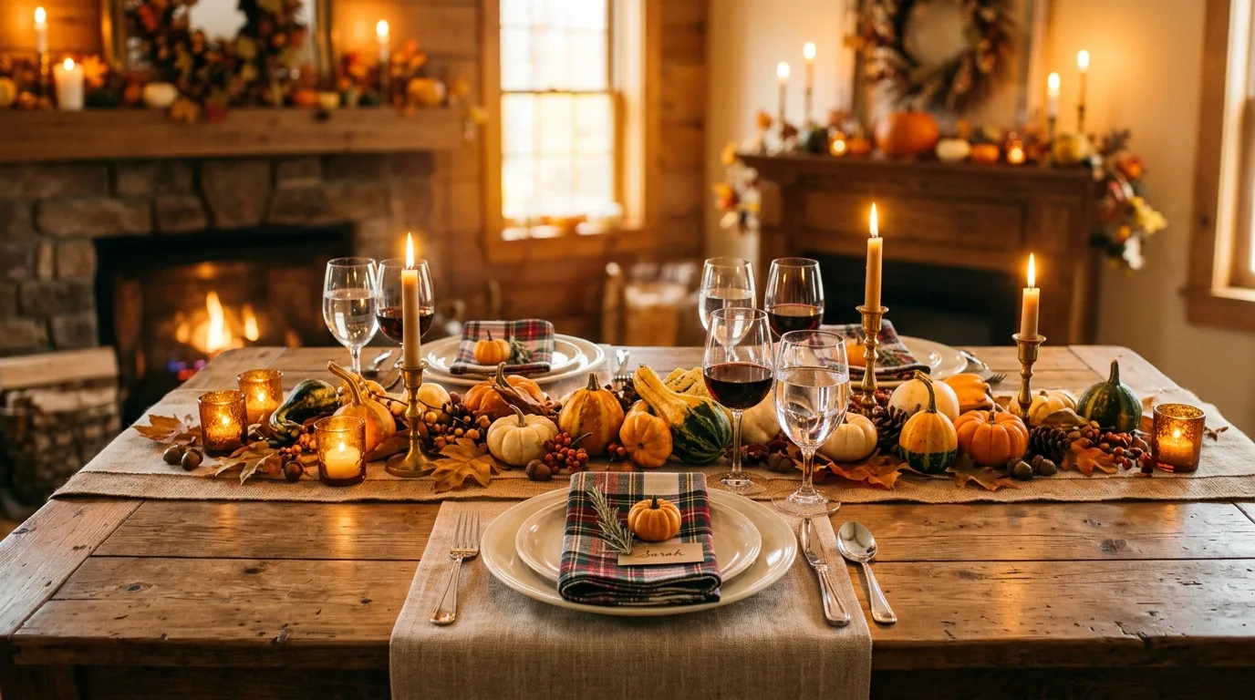 Plaid napkin Thanksgiving table setting