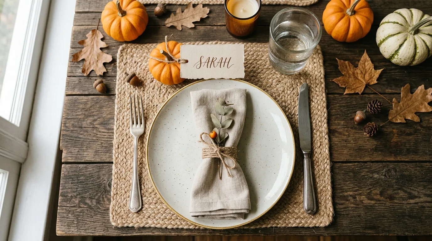 DIY Thanksgiving place setting with handwritten name card
