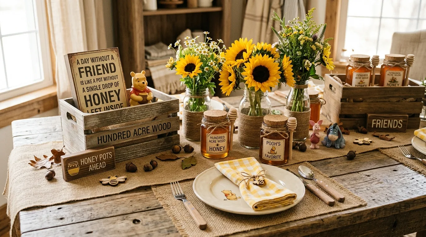 Honeycomb wall decor installation with yellow gold hexagons and bee accents